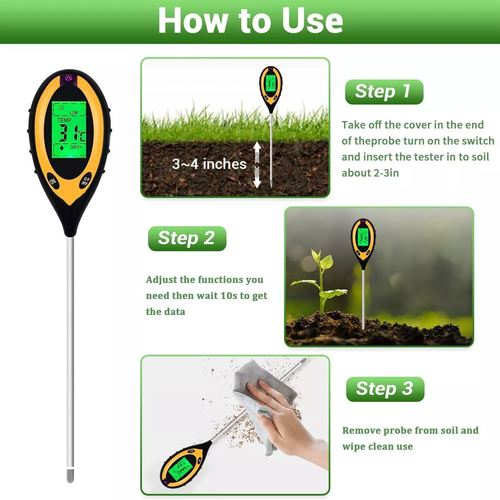 4 in 1 Soil PH Tester Digital Moisture Meter Test for Garden Farm
